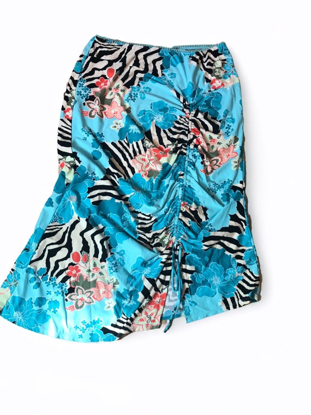 Vintage Bisou Bisou Y2K Asymmetrical Midi Skirt Floral and Zebra Print